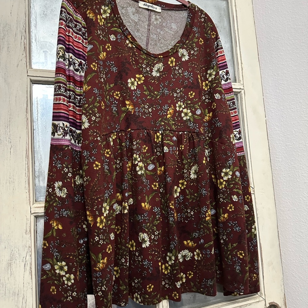 Red Peplum Long Sleeve Blouse